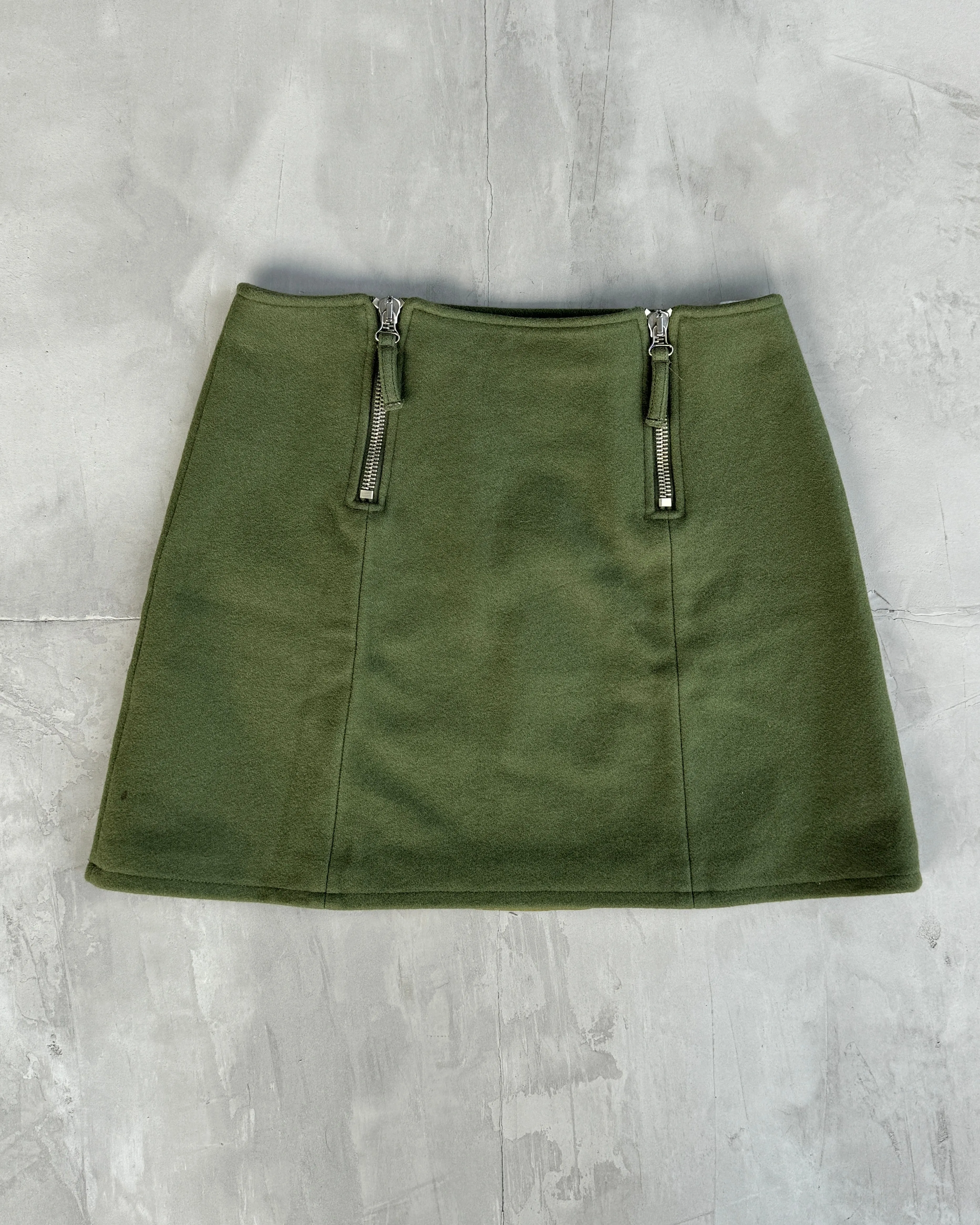 JEAN PAUL GAULTIER JPG JEANS GREEN WOOL ZIPPER SKIRT - M