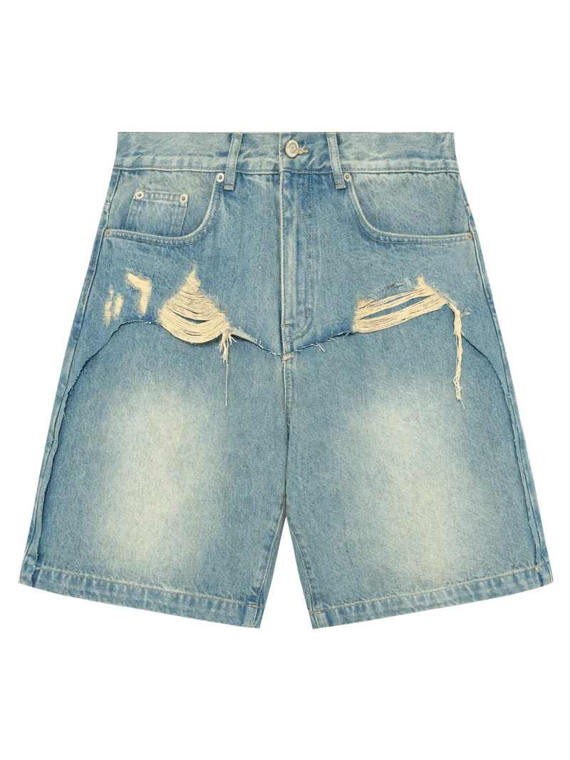 Off The Label Spliced Double Layer Cutting Denim Shorts