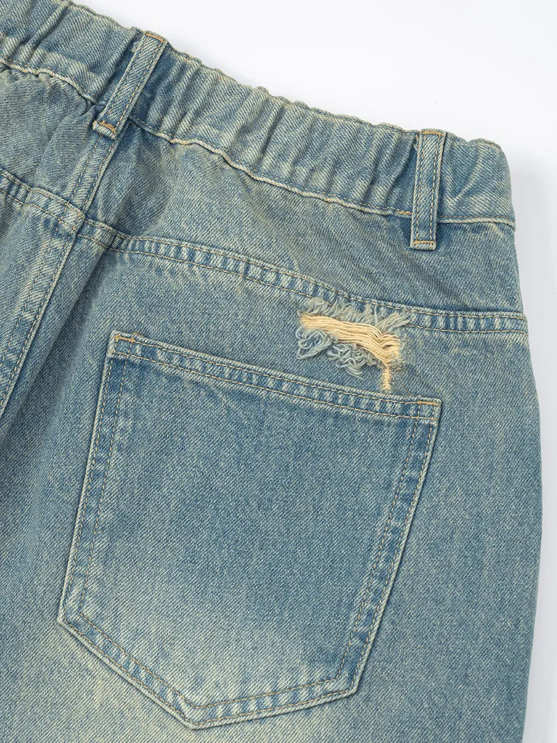 Off The Label Spliced Double Layer Cutting Denim Shorts